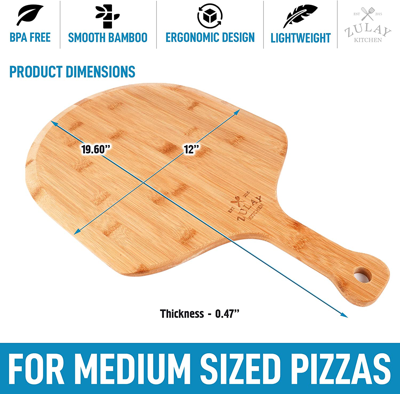 Zulay Kitchen Natural Bamboo Pizza Paddle With Easy Glide Edges & Handle For Baking - Medium In Brown