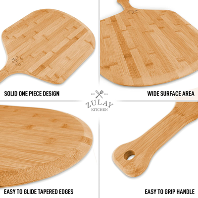 Zulay Kitchen Natural Bamboo Pizza Paddle With Easy Glide Edges & Handle For Baking - Medium In Brown