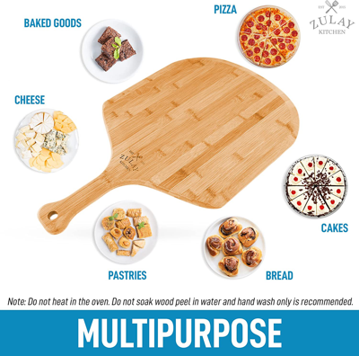 Zulay Kitchen Natural Bamboo Pizza Paddle With Easy Glide Edges & Handle For Baking - Medium In Brown