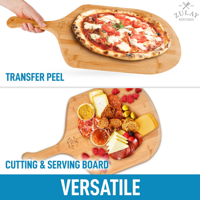 Zulay Kitchen Natural Bamboo Pizza Paddle With Easy Glide Edges & Handle For Baking - Medium In Brown