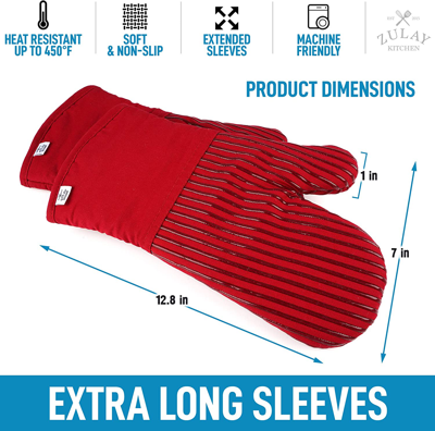 Zulay Kitchen Flexible Cotton Lined With Heat Resistant Silicone Oven Mitts In Red