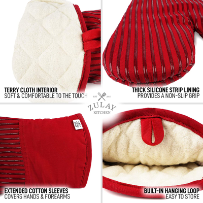 Zulay Kitchen Flexible Cotton Lined With Heat Resistant Silicone Oven Mitts In Red