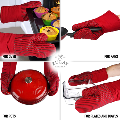 Shop Zulay Kitchen Flexible Cotton Lined With Heat Resistant Silicone Oven Mitts In Red