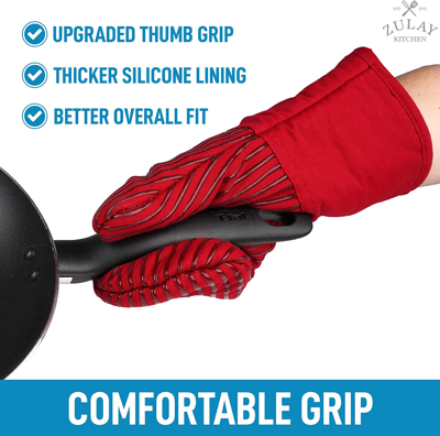 Zulay Kitchen Flexible Cotton Lined With Heat Resistant Silicone Oven Mitts In Red