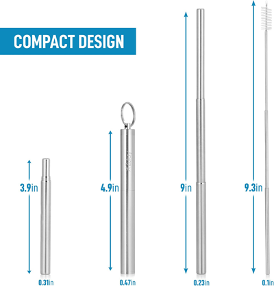 Zulay Kitchen Compact, Portable & Eco-friendly Reusable Collapsible Straw Keychain With Case And Cleaning Tool In Silver