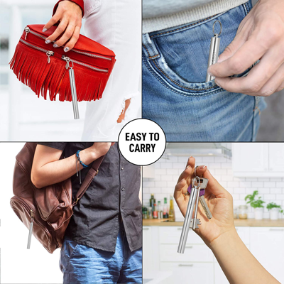 Zulay Kitchen Compact, Portable & Eco-friendly Reusable Collapsible Straw Keychain With Case And Cleaning Tool In Silver