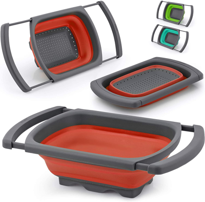 Zulay Kitchen Collapsible Colander With Extendable Handles In Red