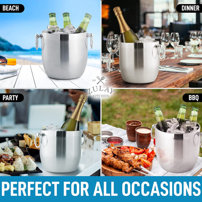 Zulay Kitchen Ice Bucket With Lid, Strainer & Tongs (3 Liters) In Silver