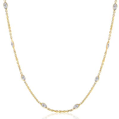 Pompeii3 3 1/4ct Oval Shape Diamonds By The Yard Necklace 14k Yellow Gold Lab Grown 18" In Multi