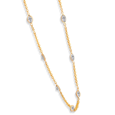Pompeii3 3 1/4ct Oval Shape Diamonds By The Yard Necklace 14k Yellow Gold Lab Grown 18" In Multi