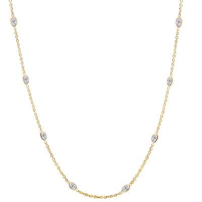 Pompeii3 3 1/4ct Oval Shape Diamonds By The Yard Necklace 14k Yellow Gold Lab Grown 18" In Multi