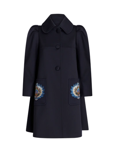 Shop Etro Coat With Puffed Sleeves In Navy Blue