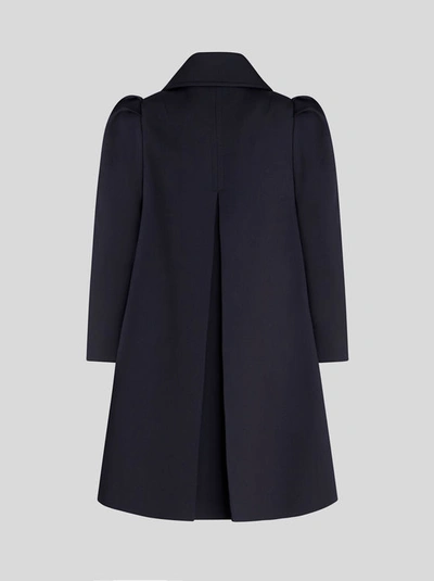 Shop Etro Coat With Puffed Sleeves In Navy Blue