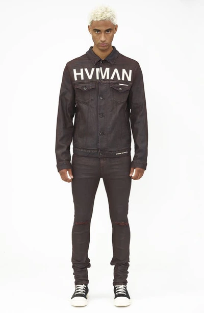Shop Hvman Mk1 Overspray Logo Denim Jacket In Burg