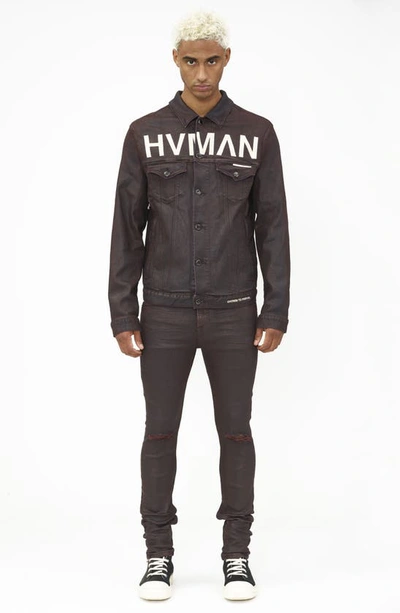 Hvman Mk1 Overspray Logo Denim Jacket In Burg