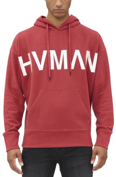 Shop Hvman Logo Waffle Knit Pullover Hoodie In Rosewood