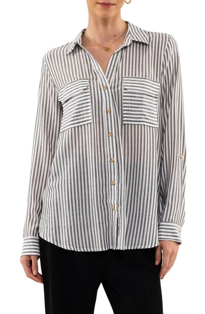 Shop Blu Pepper Stripe Button-up Shirt In Black