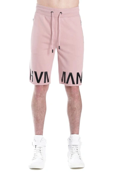 Shop Hvman Logo French Terry Sweat Shorts In Dusty Pink