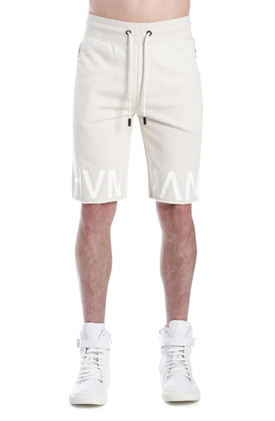 Shop Hvman Logo French Terry Sweat Shorts In Cream