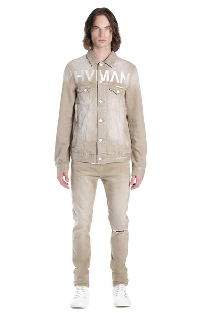 Shop Hvman Mk2 Embroidered Logo Denim Trucker Jacket In Khaki