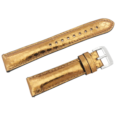 Shop Burberry Ladies 18 Mm Leather Watch Band 3897539 In Metallic Gold