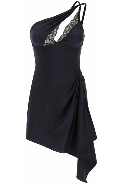 Shop Coperni Asymmetrical Mini Dress With Lace Inserts