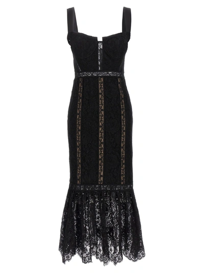 Shop Self-portrait Black Cord Lace Insert Midi Dress Dresses Black