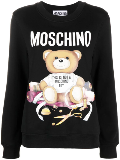 Shop Moschino Sweatshirt With Teddy Bear Print In Black