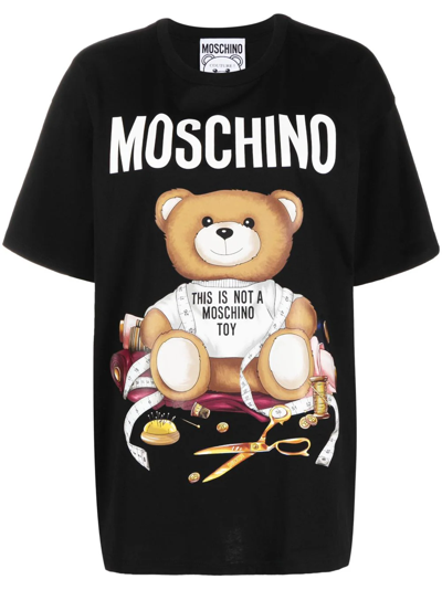 Shop Moschino Oversized T-shirt With Teddy Bear Print In Black