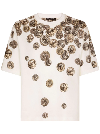 Shop Dolce & Gabbana T-shirt With Graphic Print In Nude & Neutrals