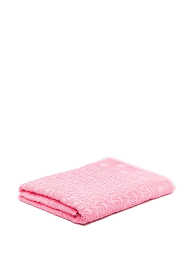 Shop Versace Towel With Jacquard Logo In Pink & Purple