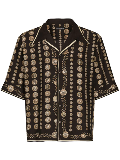 Shop Dolce & Gabbana Shirt With Coins Print In Brown