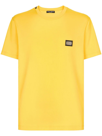 Shop Dolce & Gabbana T-shirt With Logo Plaque In Yellow & Orange