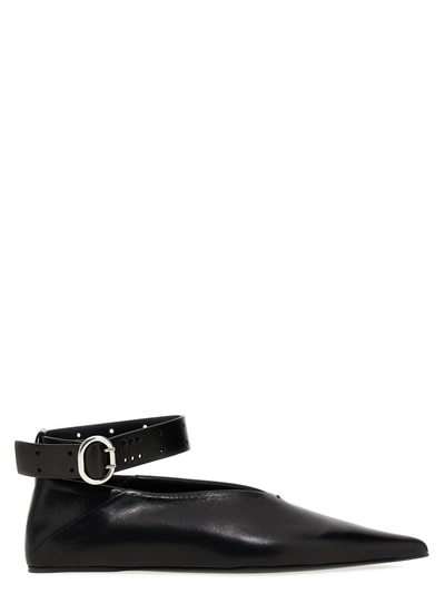 Shop Jil Sander Leather Ballet Flats Flat Shoes Black