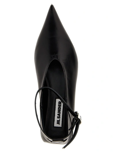 Shop Jil Sander Leather Ballet Flats Flat Shoes Black