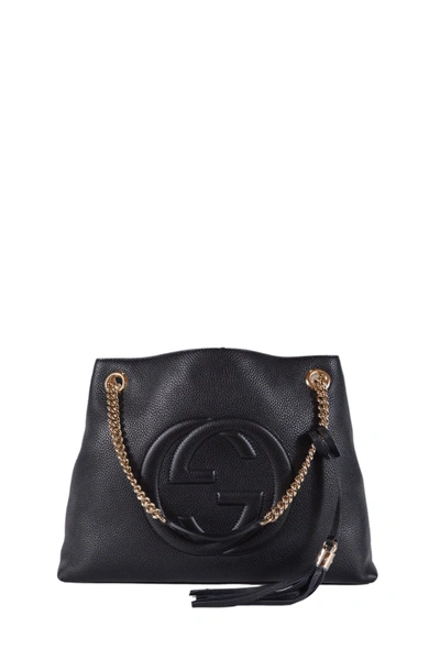 Shop Gucci Soho Gg Shoulder Bag In Black Leather