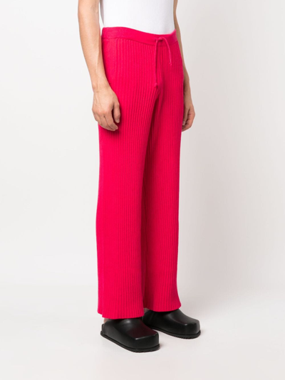 Shop Bonsai Ribbed-knit Straight-leg Trousers In Pink