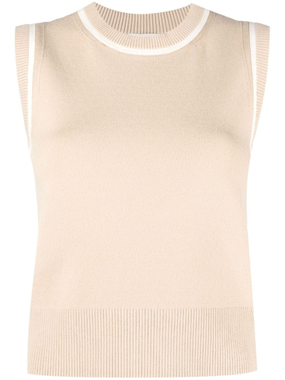 Shop Claudie Pierlot Contrasting-border Knitted Wool Top In Neutrals