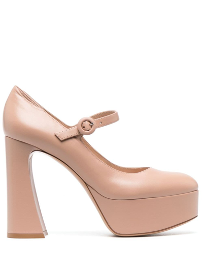 Shop Gianvito Rossi Mary Jane 130mm Leather Platform Pumps In Neutrals