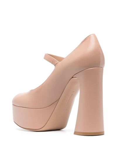 Shop Gianvito Rossi Mary Jane 130mm Leather Platform Pumps In Neutrals