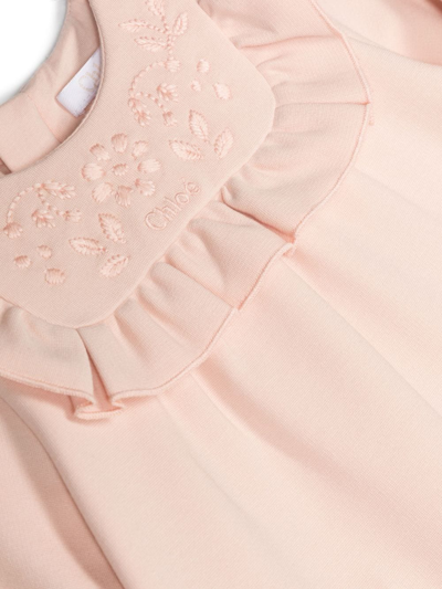 Shop Chloé Logo-embroidered Long-sleeve Dress In Pink