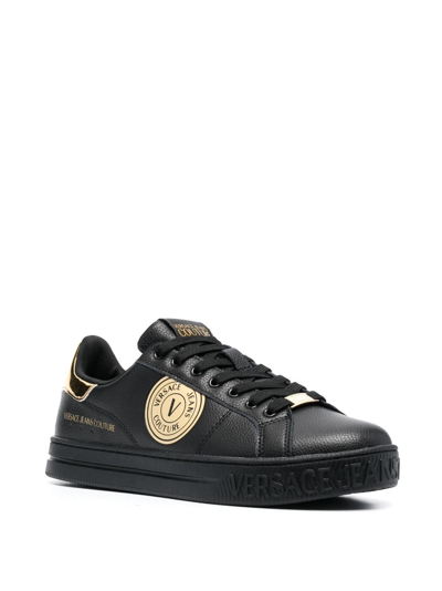 Shop Versace Jeans Couture Logo-patch Leather Low-top Sneakers In Black