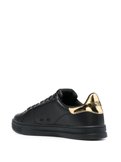 Shop Versace Jeans Couture Logo-patch Leather Low-top Sneakers In Black