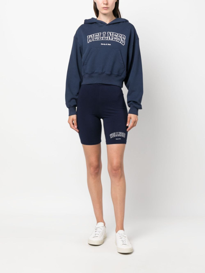 Shop Sporty And Rich Logo-print Cropped Cotton Hoodie In Blue