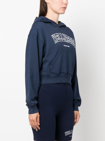 Shop Sporty And Rich Logo-print Cropped Cotton Hoodie In Blue