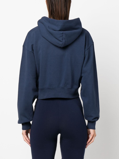 Shop Sporty And Rich Logo-print Cropped Cotton Hoodie In Blue