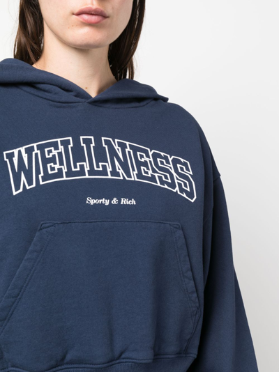 Shop Sporty And Rich Logo-print Cropped Cotton Hoodie In Blue