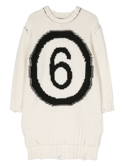 Shop Mm6 Maison Margiela Intarsia-knit Logo Jumper Dress In White