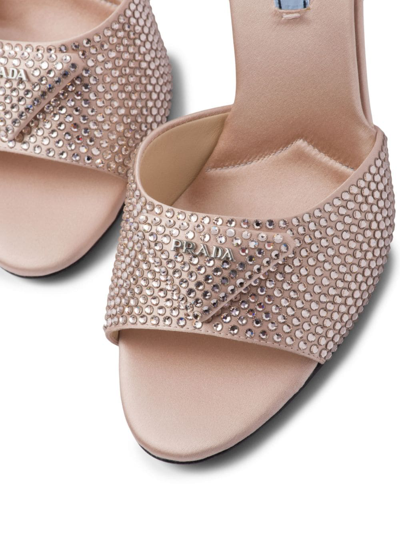 Shop Prada Crystal-embellished Satin Mules In Pink