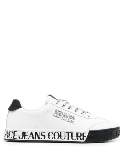 Shop Versace Jeans Couture Logo-print Leather Low-top Sneakers In White
